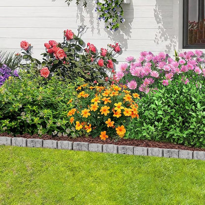 Landscape Edging Garden Edging Border Faux Stone Edging,17FT x 2.75 in Tall Decorative Stone-Look Garden Border for Flower Bed Edging,Yard Edging,Lawn Trees and Gardens,with Anchoring Spikes,Gray