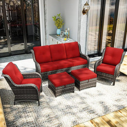 Outdoor Chair Cushions Set for Patio Furniture, 22x25/22x24 Inch, Waterproof & Fade Resistant Patio Chair Cushions, Thick Patio Furniture Cushion for Chair, Sofa, and Couch (Red, 5 Set)