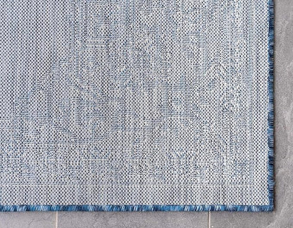 Unique Loom Outdoor Traditional Collection Area Rug - Antique (9' x 12' Rectangle, Blue/ Gray)