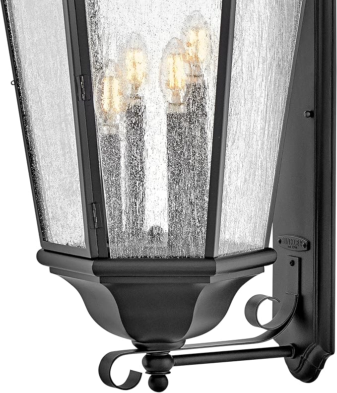 Hinkley Edgewater Outdoor Extra Large Wall Mount Lantern - Clear Seedy Glass, Aluminum - Black Finish