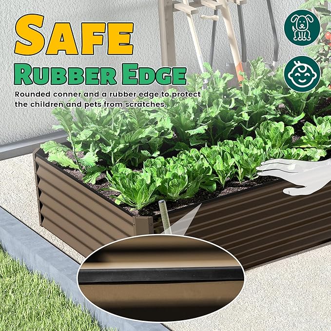 Domi 8×4×1.5 ft Galvanized Raised Garden Bed, Outdoor Planter Garden Boxes Large Metal Planter Box for Gardening Vegetables Fruits Flowers, Brown