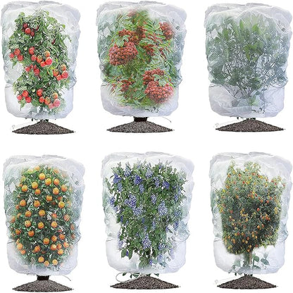 Drawstring Blueberry Netting for Bushes (6 Pack 3.28×2.62FT) - Easy Install Reusable Garden Netting, Protective Mesh for Fruit Trees & Tomato Plants, Blocks Birds, Squirrels & Insects