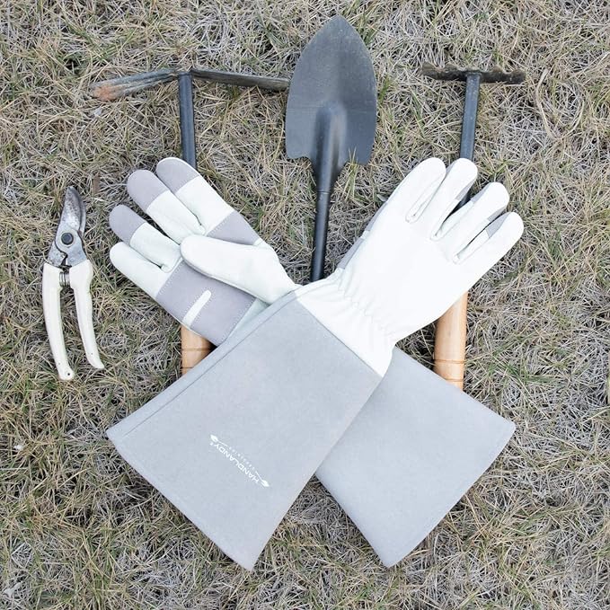 HLDD HANDLANDY Long Gardening Gloves for Women Men - Leather Rose Pruning Gloves Thorn Proof - Breathable Working Glove