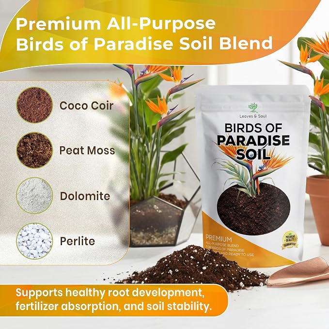 Professional Bird of Paradise Soil 8.2 Quarts Ready to Use, Premium Birds of Paradise Potting Soil for Indoor Plants, Peat Moss Coco Coir Perlite Dolomite, Well Draining Soil Made in USA