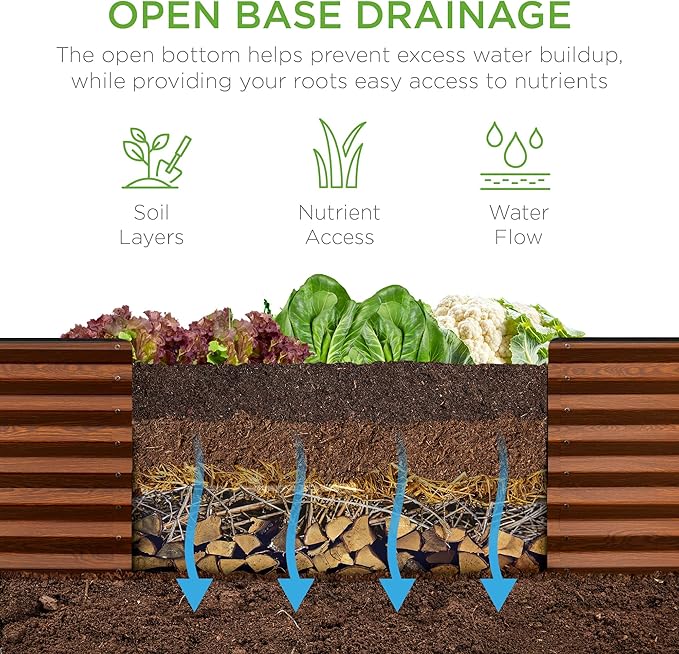 Best Choice Products 8x2x2ft Raised Outdoor Metal Garden Bed, Rectangular Planter Box for Herbs, Flowers, and Deep Root Vegetables w/ 240 Gallon Capacity - Wood Grain