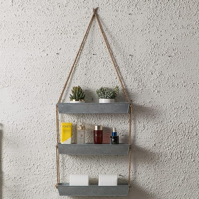 LaLaGreen Wall Hanging Planter - 16 Inch Indoor Wall Planters, 3 Tier Succulent Planters, Metal Silver Window Herb Garden Rectangle Hanging Vertical Plant Pot