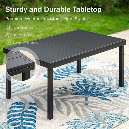 PHI VILLA 9 Piece Outdoor Dining Table Set for 8, Expandable Rectangular Metal Dining Table and Cushioned Rattan Chairs Furniture for Patio, Deck, Porch, Backyard