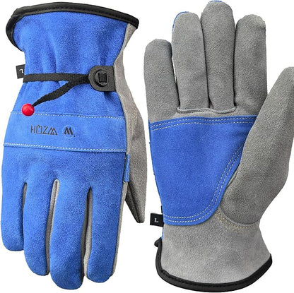 Leather Work Gloves for Men or Women. Medium Glove for Gardening, Tig/Mig Welding, Construction, Chainsaw, Farm, Ranch, etc. Cowhide, Cotton Lined, Utility, Firm Grip, Durable. Blue-Grey M