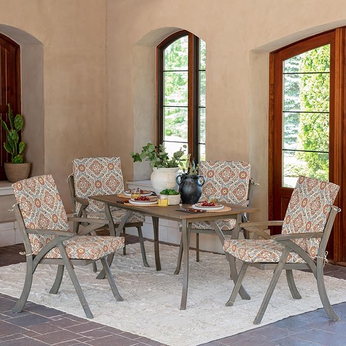 Arden 2-Pack Outdoor Patio Dining Chair Cushion, 20x44, Rain-Proof Seat Pad, Fade-Resistant Outdoor Cushion Global Vintage Medallion