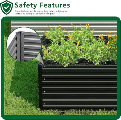 DIIYIV Galvanized Raised Garden Bed Kit Outdoor Patio,12x4x2ft Large Rectangular Metal Planter Boxes,Deep Root Box Planter for Gardening,Vegetables,Flowers,Herbs-Black