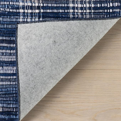 Dash & Albert Denim Plaid Blue Machine Washable Rug, 8.5 X 11.5 Feet, Blue/White Plaid Pattern