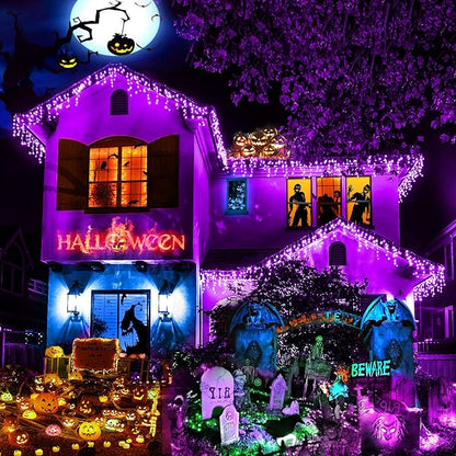 640 LED Icicle Lights for Outside 66ft Purple Christmas Lights Outdoor 8 Modes with 120 Drops Waterproof Christmas Icicle Light Plug in for Indoor House Party Holiday Decorations
