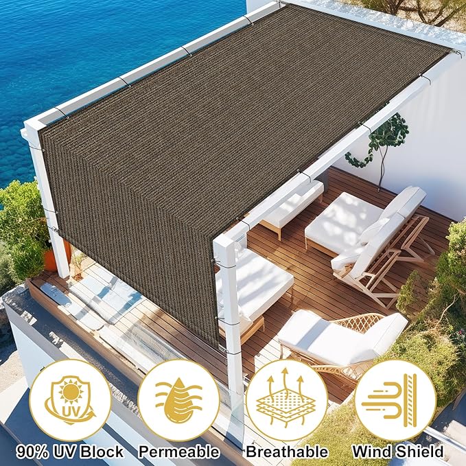 Shade&Beyond 8'x16' Pergola Shade Cover with Weighted Rods & Grommets, 90% UV Block Outdoor Sun Shade Cloth Canopy Replacement Cover for Patio Porch, Mocha