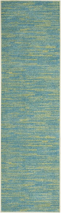 Nourison Home Essentials Indoor/Outdoor Blue Green 2'2" x 12' Area Rug, Easy Cleaning, Non Shedding, Bed Room, Living Room, Dining Room, Backyard, Deck, Patio (2x12)