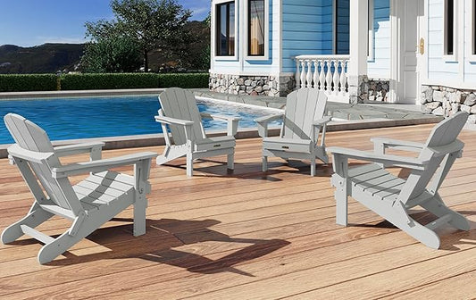 SERWALL Folding Adirondack Chair Set of 4 for Patio Garden Outdoors Fire Pit- Spanish Gray