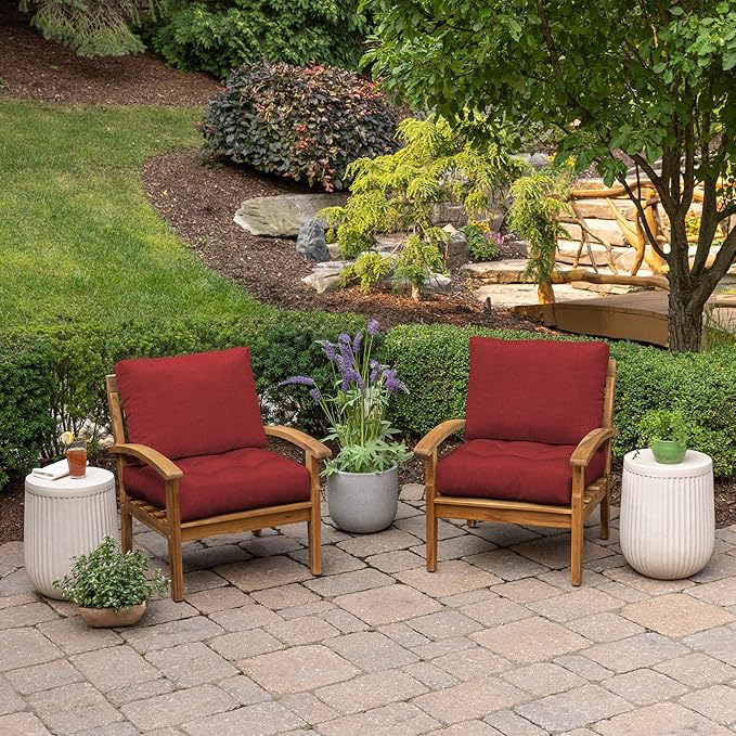 ARDEN Outdoor Plush Modern Tufted Blowfill Deep Seat Set, 24 in x 24 in, Weather-Proof, Rain-Proof, Fade Resistant Patio Cushion, Ultra Cozy Ruby Red Leala