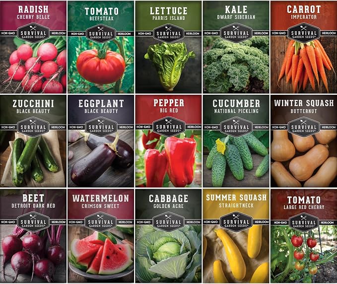Vegetable Garden Seed Vault for Planting – 15 Pack Collection | Heirloom Non-GMO Family Garden Kit & Gift – Tomato, Lettuce, Cucumber & Squash – Indoor or Outdoor Growing – Survival Garden Seeds