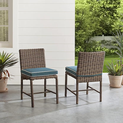 Crosley Furniture Bradenton 2-Piece Outdoor Chair Set, Wicker Dining Patio Chairs for Deck, Backyard, Weathered Brown with Navy Cushions
