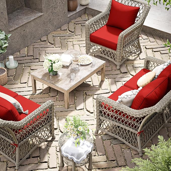 Premium Outdoor Seat Cushion Chair Cushions for Patio Furniture 22 L X 24 W X 4 H Waterproof & Fade Resistant Deep Seat and Backrest Cushion Set with Removable Covers for Chair, Sofa