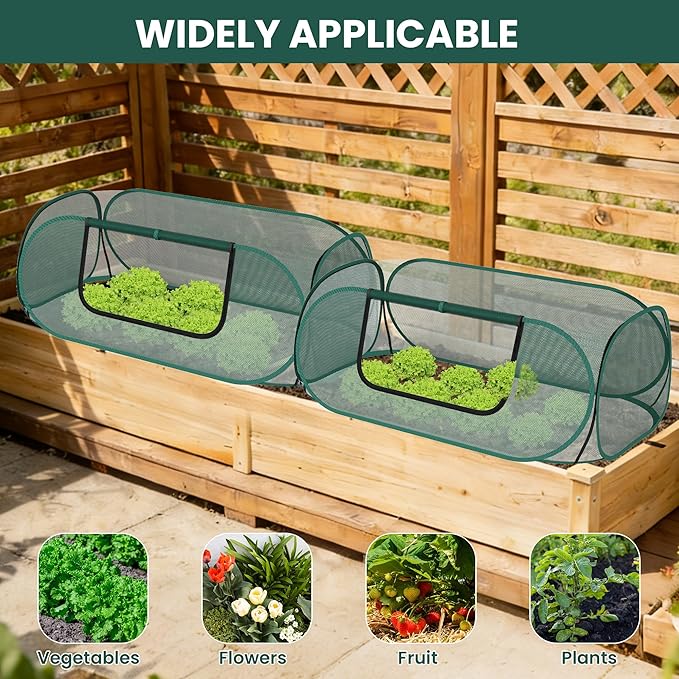 2-Pack Raised Garden Bed Covers, 45" x 22" x 17" Mesh Crop Cage, Pop-Up Plants Cover with 30% Shade Cloth for Seedlings Vegetables Fruits Flowers, Protects Against Birds Animals Pests with 16 Stakes
