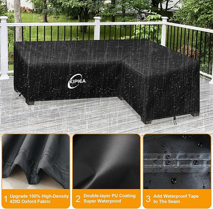 Kipiea Patio L-Shaped Furniture Sectional Sofa Covers, 420D Heavy-Duty Oxford Fabric Outdoor Sectional Cover with Windproof, Anti UV, No Tears, No Fading (Right Facing 98"x79"L x 33.5" D x 31" H)