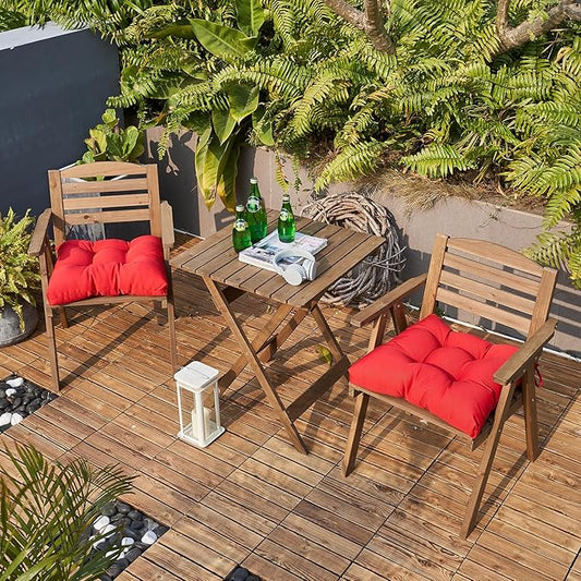 ARTPLAN Outdoor Chair Cushions,Set of 4,19"x19"x4" Patio Seat Pad Cushions with Ties,Wicker Tufed Outdoor Cushions for Patio Furniture,Red