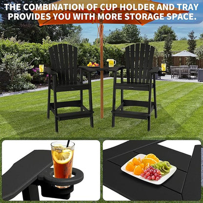 FUNBERRY Tall Adirondack Chairs Set of 2 with Removable Connecting Table, All Weather High Top Balcony Chair with Cup Holders