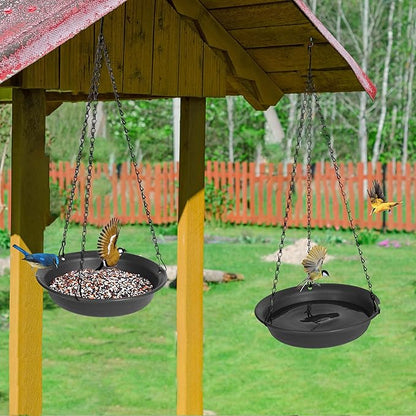 VUWEZ Hanging Bird Bath, Hanging Bird Water Feeder for Outdoors, Feeder Bowl, 1 Pack Birdbath Tray Accessories for Outside, Plastic Birdbaths Tray for Garden Patio Decoration (12", Dark Black)