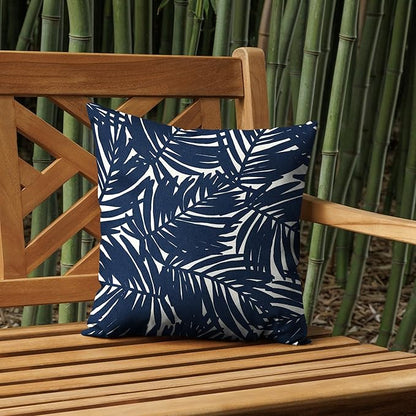 Arden Outdoor Throw Pillows 2 Pack, 16x16 Patio Accent Cushions, Water & UV Resistant, Fade Resistant Outdoor Decorative Pillows with Recycled Polyfiber Fill, earthFIBER Cover, Navy Blue King Palm