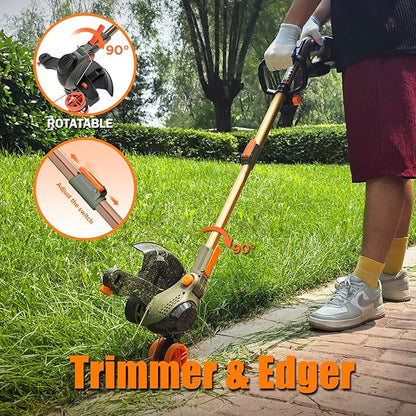 13-Inch String Trimmer Cordless,(2 x 21V 6.0Ah Batteries & Charger), Trimmer/Edger/Lawn Mower/Brush Cutter 4-in-1, Electric Weed Wacker with 2x2 Mowing Grass System, 3 Cutting Methods