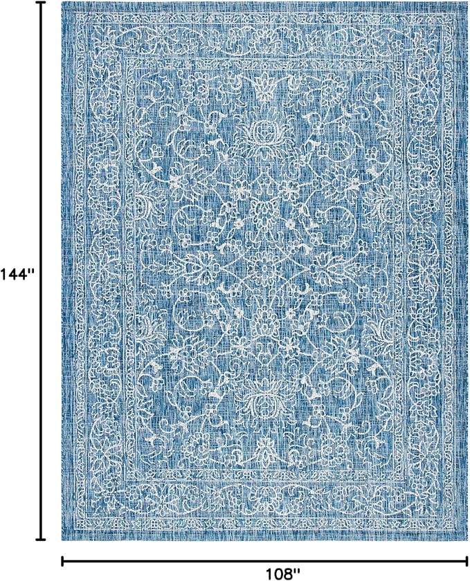 SAFAVIEH Washable Rug Outdoor Courtyard Collection - 9' x 12', Navy & Ivory, Non-Shedding & Easy Cleaning, Ideal for Patio, Backyard, Mudroom (CY8680-36821)