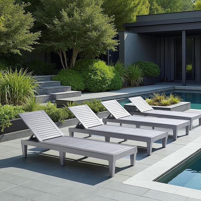 Nestl Patio Chairs - Grey Chaise Lounge Chair Outdoor, 5-Position Adjustable Sun Tanning Chair, Waterproof Pool Lounge Chairs Set of 12, Reclining Lawn Chair, Lightweight Outdoor Lounge Chairs