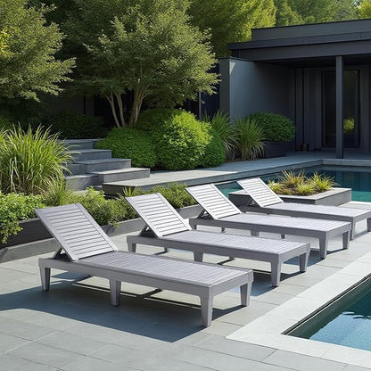 Nestl Patio Chairs - Grey Chaise Lounge Chair Outdoor, 5-Position Adjustable Sun Tanning Chair, Waterproof Pool Lounge Chairs Set of 12, Reclining Lawn Chair, Lightweight Outdoor Lounge Chairs