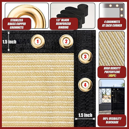 Amgo Custom Made 3' x 103' Beige Balcony Privacy Screen, Apartment Porch Railing Patio Fence Windscreen Fabric Cloth, Heavy Duty, Commercial and Residential, 90% Blockage (We Customize)