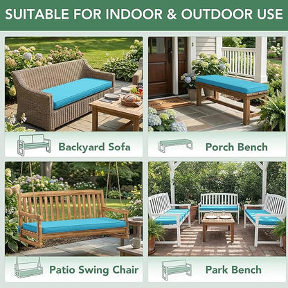 Summsun Outdoor Bench Cushion: Waterproof and Fade Resistant Patio Furniture Cushions - Non-Slip Bench Pad Cushion with Removable Cover for Garden Swing Porch Sofa Settee, 42 x 18 Inch, Teal