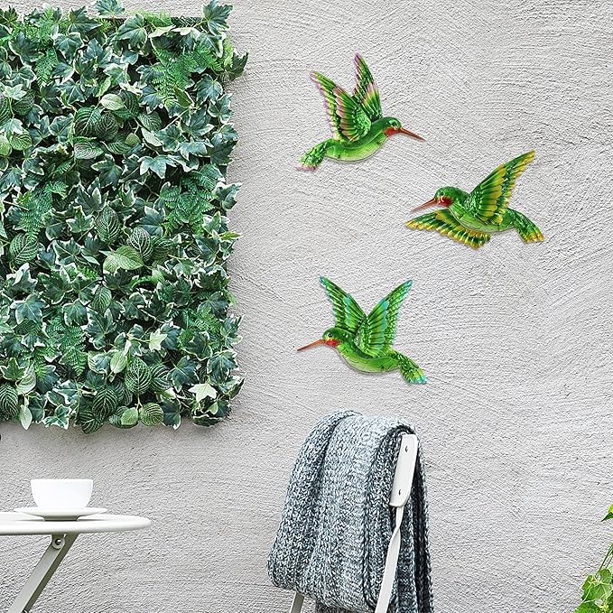 J-Fly Glass Hummingbird Wall Art Outdoor Hummingbird Decor Metal Fence Decorative Hanging Bedroom Garden Patio Porch Fence of Decor 10 Inch, Christmas Decoration Gifts