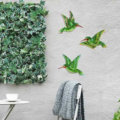 J-Fly Glass Hummingbird Wall Art Outdoor Hummingbird Decor Metal Fence Decorative Hanging Bedroom Garden Patio Porch Fence of Decor 10 Inch, Christmas Decoration Gifts