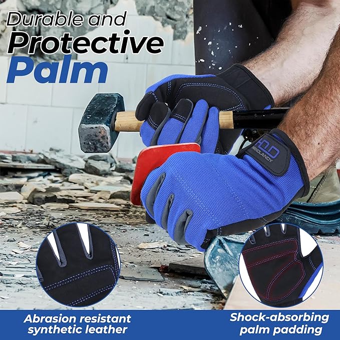 HANDLANDY Work Gloves for Men & Women, Utility Mechanic Working Gloves Touch Screen, Flexible Gardening Gloves for Yard