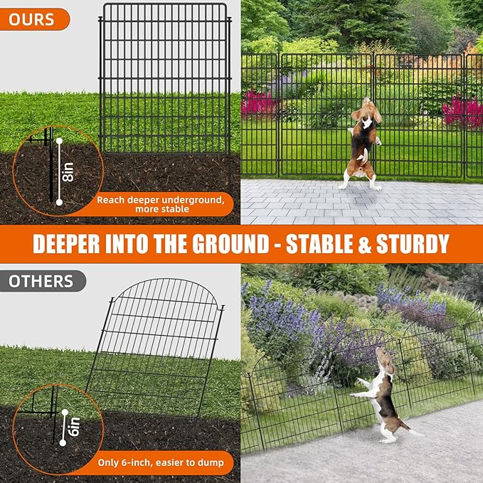 10 Panels No Dig Fence, 32 in(H) X 24 ft(L) Garden Decorative Fence Animal Barrier for Dogs, Rustproof Metal Garden Edging Border for Outdoor, Yard, Patio, Black