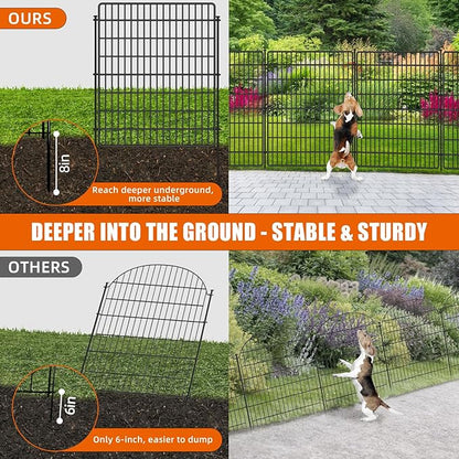 10 Panels No Dig Fence, 32 in(H) X 24 ft(L) Garden Decorative Fence Animal Barrier for Dogs, Rustproof Metal Garden Edging Border for Outdoor, Yard, Patio, Black