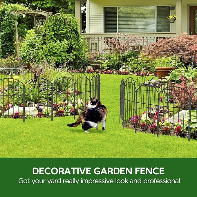 Goovilla Garden Fence, Total 10ft(L) x 24in(H) Garden Fencing Animal Barrier, 10 Pcs Rustproof Metal Fence Panels, Black No Dig Fence, Decorative Garden Fences and Borders for Dogs, Flower Bed, Patio