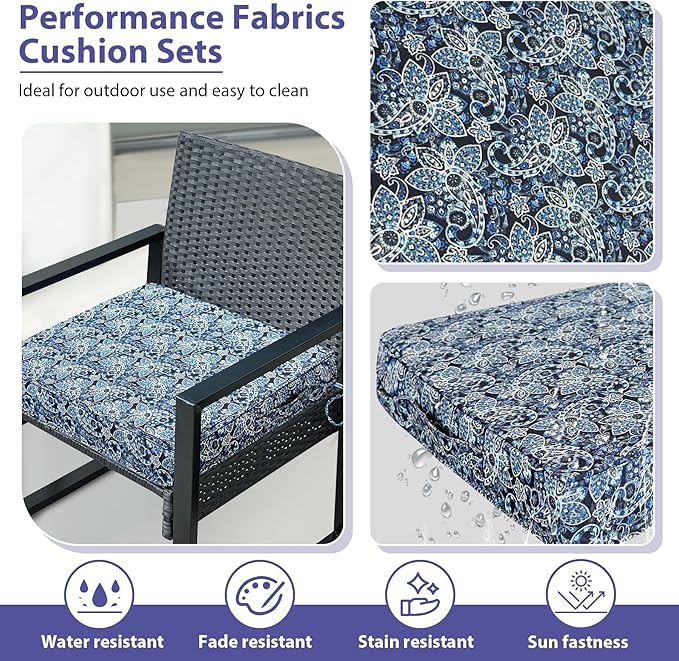 Outdoor Chair Cushions Set of 4,Waterproof Outdoor Seat Cushions for Patio Furniture,Patio Chair Cushion with Handle and Ties, Out Door Chair Pads,18.5" x 16" x 3", Green Paisley