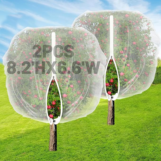 Easy Installation Fruit Tree Netting with Zipper & Drawstring - 8.2x6.6ft Ultra Fine Mesh Garden Protection Screen to Protect Pear Peach Apple from Bird Insect Bug Cicada Deer Squirrel - 2pcs
