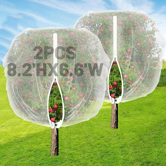 Easy Installation Fruit Tree Netting with Zipper & Drawstring - 8.2x6.6ft Ultra Fine Mesh Garden Protection Screen to Protect Pear Peach Apple from Bird Insect Bug Cicada Deer Squirrel - 2pcs