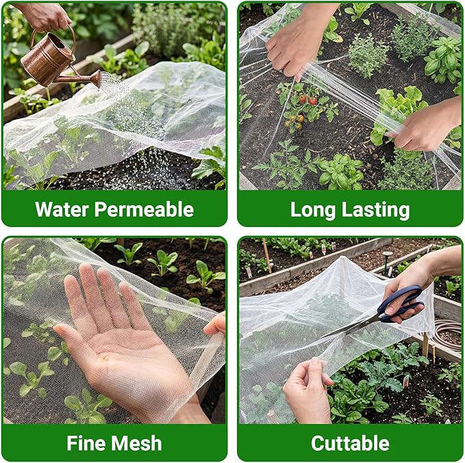 Ultra Fine 4'x10' Garden Netting – No Frame Needed, Easy Install, Pest Barrier & Bird Netting, Plant Cover for Garden, Greenhouse, Patio, Protecting Vegetables, Flowers, Trees
