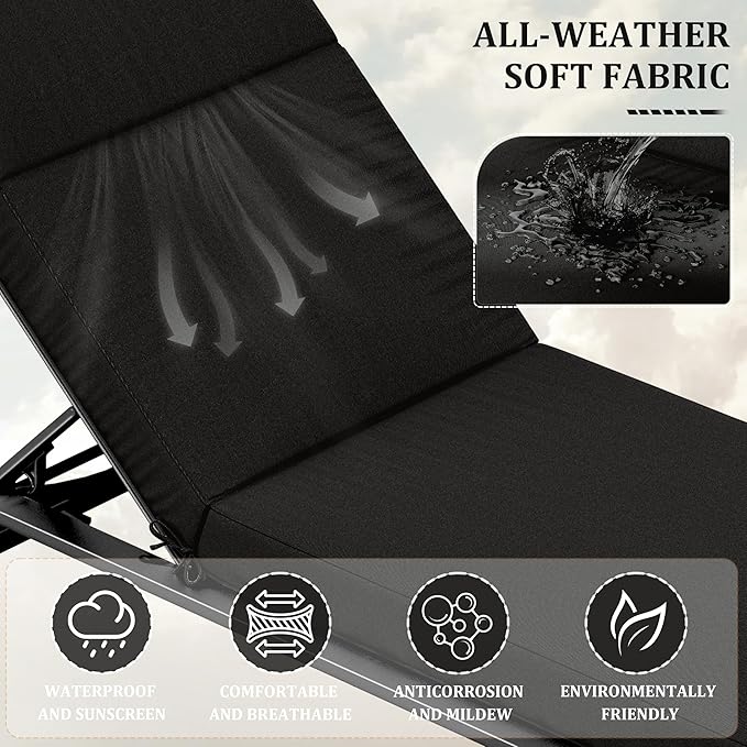 Chaise Lounge Cushions Outdoor, 80" L X 26" W X 4" D Lounge Chair Cushions for Outdoor Furniture, High-Density Foam Outdoor Chaise Cushion-Waterproof Fade-Resistant ThickPatio lounge chair cushion