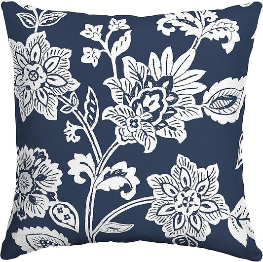Arden Outdoor Throw Pillow, 16x16 Patio Accent Cushion, Water & UV Resistant, Fade Resistant Outdoor Decorative Pillow with Recycled Polyfiber Fill, Sapphire Blue Ashland Jacobean