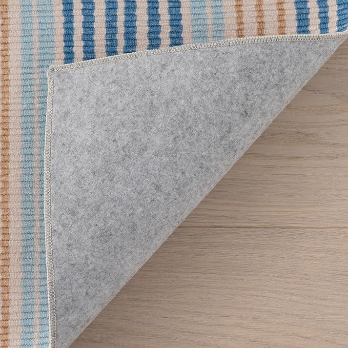 Dash & Albert Tyne Blue Machine Washable Rug, 8.5 X 11.5 Feet, Blue/Tan Stripe Pattern