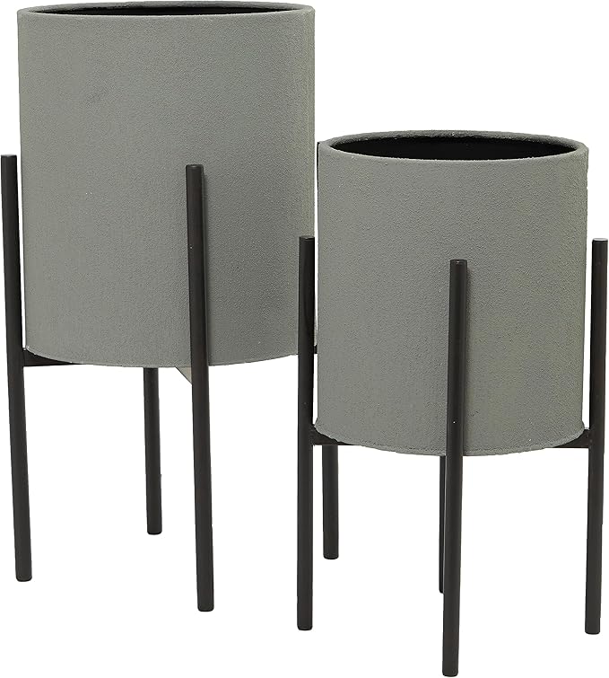 Deco 79 Metal Indoor Outdoor Planter Textured Exterior Large Planter Pot with Removable Stand, Set of 2 Planters 19", 23"H, Gray