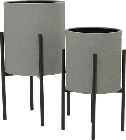 Deco 79 Metal Indoor Outdoor Planter Textured Exterior Large Planter Pot with Removable Stand, Set of 2 Planters 19", 23"H, Gray